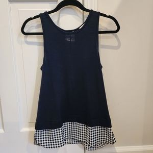 J. Crew Women’s Sleeveless Top - X-Small Navy Blue Gingham Bottom Hem
